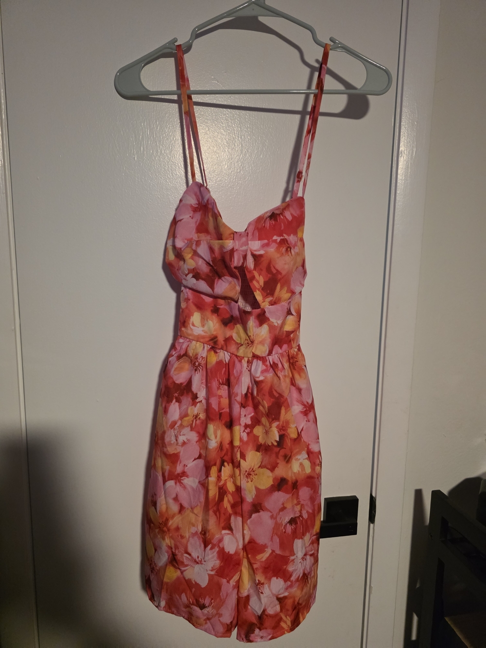 Floral Spaghetti Strap Romper in Pink & Orange
